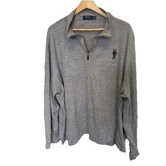 Polo Ralph Lauren Teddy Bear Estate-Rib Quarter Zip Pullover Heather Grey XXL - Picture 1 of 12